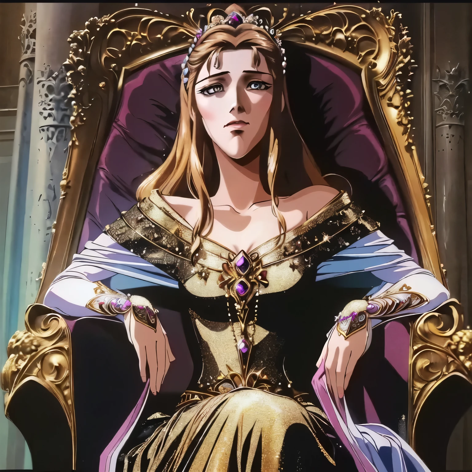 there is a painting of a woman sitting in a chair, princess portrait, a beautiful fantasy empress, portrait of princess, ((a beautiful fantasy empress)), portrait painting of a princess, beautiful female princess, epic fantasy art portrait, fantasy portrait art, portrait of emily blunt as queen, portrait of queen of dreams, beautiful fantasy art portrait, portrait of a princess