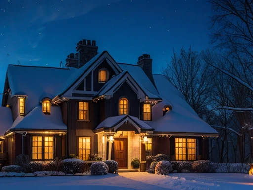 Halloween,night,Snow,house,architecture,European and American style,night