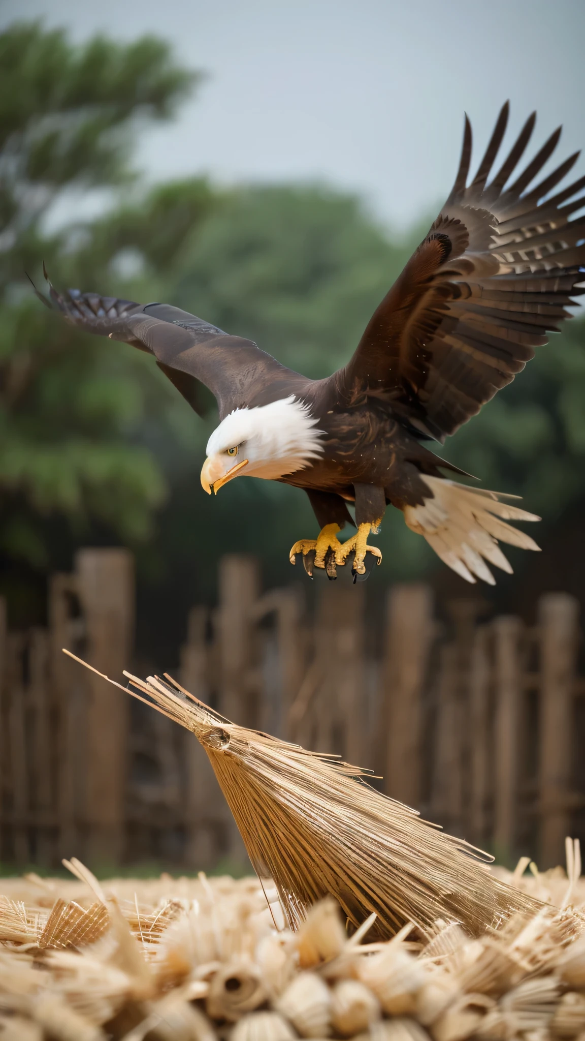 An eagle attacking a rice husk super ultra realistic 3D 4k resolution 