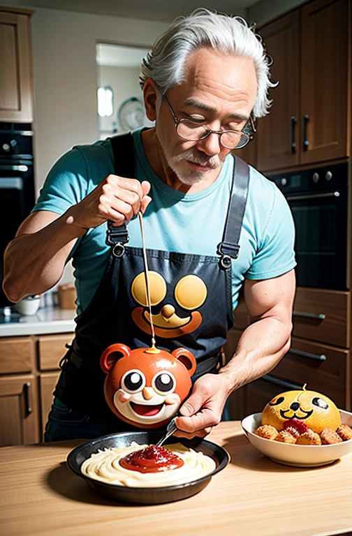 Uncle Jam is baking Anpanman&#39;s face with breadcrumbs containing preservatives, and Anpanman has a moldy face.