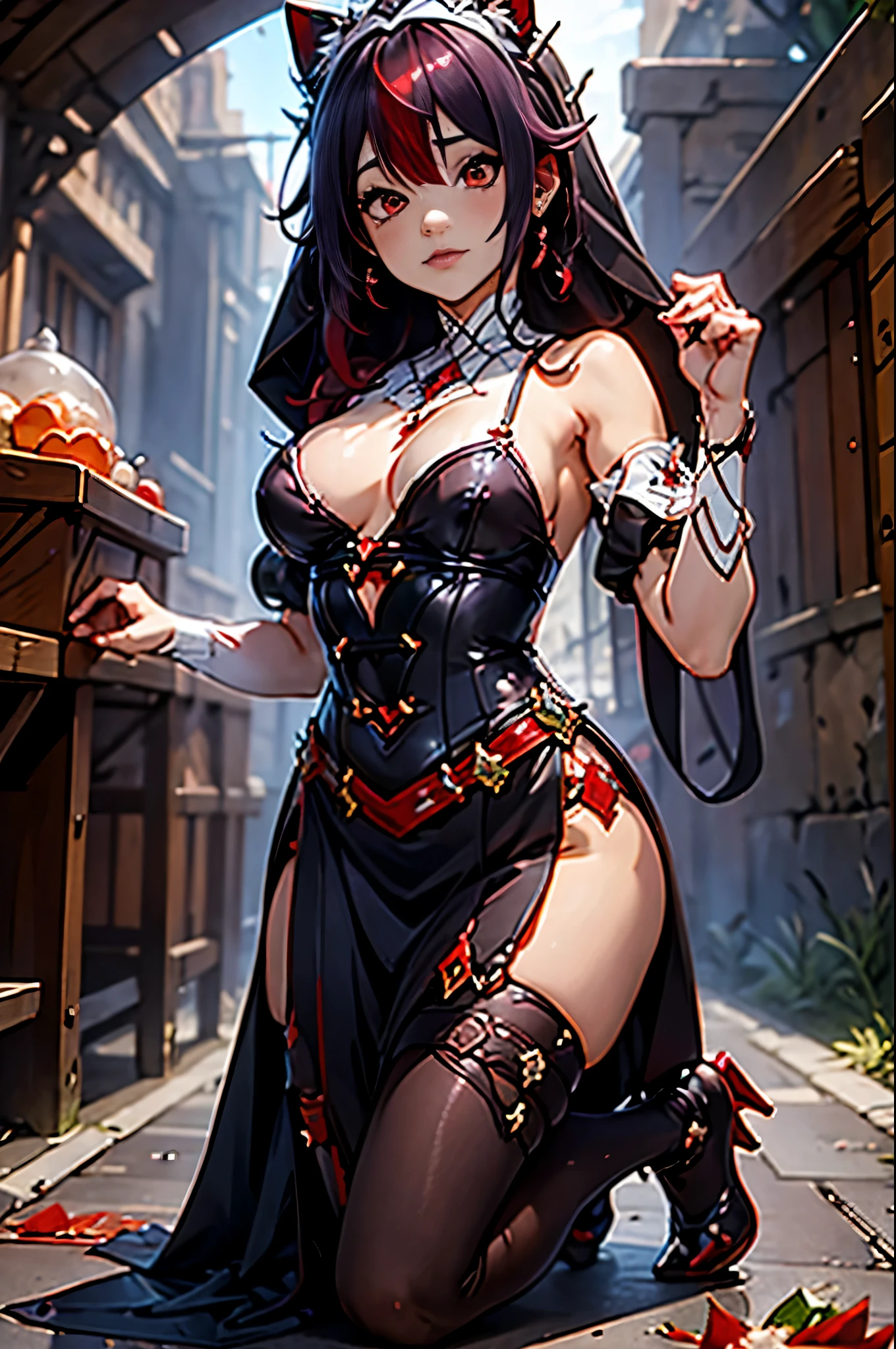 junkotvv como rosariadef rosariarnd rosariafreespirit pelo pelo largo (ojos rojos, orejas de gato) big breasts hair ornament jewelry hair between eyes,Hija,chica adolescente,teardrop,llanto,desgarrado,correa de cadena,behind the arm,kneeling down,encadenar,bdsm,coletas altas