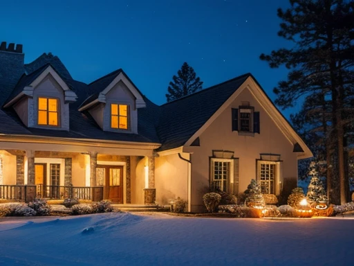 night,Snow,Halloween,bright,Luxurious house,European and American style scene,HD