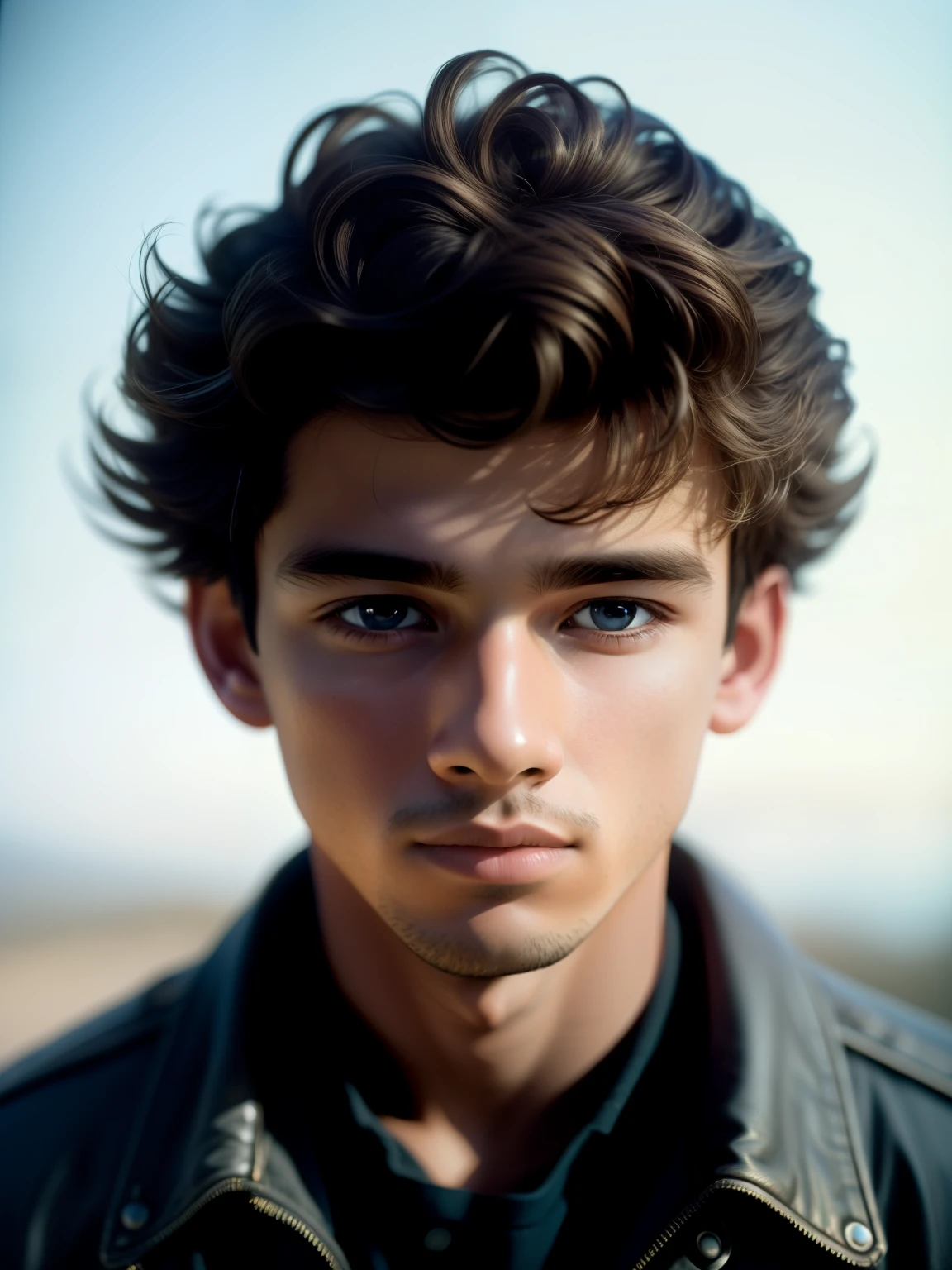 extremely detailed face, masterpiece, realistic, best quality, photorealistic, 8k, high res, standing, (looking at the camera), ordinary clothes, boy, short wavy hair, by lee jeffries Nikon D850 film stock photography 4 kodak camera portra 400 lens f1.6 rich colors hyper realistic texture dramatic lighting irrealengine trending on artstation cinestill 800, (((full body))), (((young man))), (((young man))), (((18-year-old boy)))), (((adolescent)))