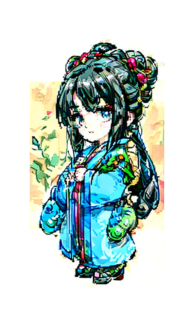 Old man in ancient Chinese costume、Wise Old Man、Looking into the camera、His hair is tied in a bun、Only one topknot、Long sleeve、Hanfu、Black Hair、Stand and pose、Pixel art、(masterpiece, highest quality, highest quality), pixel,pixel art,whole body,Characters in Romance of the Three Kingdoms、Transform、(beard)、Short Deformation、Old man with long beard