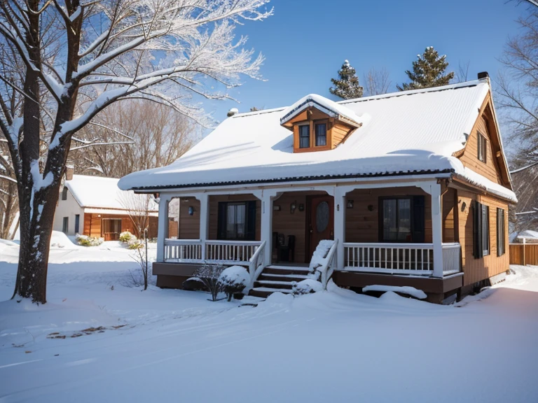 outdoor,Snow,bright,house,豪华house树木,Real-life scenarios,European and American style