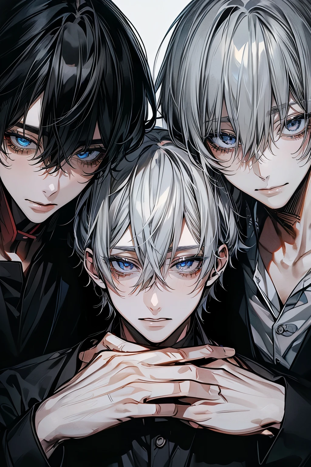 (Mastepiece), (Bestクォリティ), Very detailed, ((Two good friends:1.5)), Perfect Face, Beautiful Face, Very detailedな顔，(Black-haired man:1.3)，(Grey-haired man:1.3)、shirt、Best