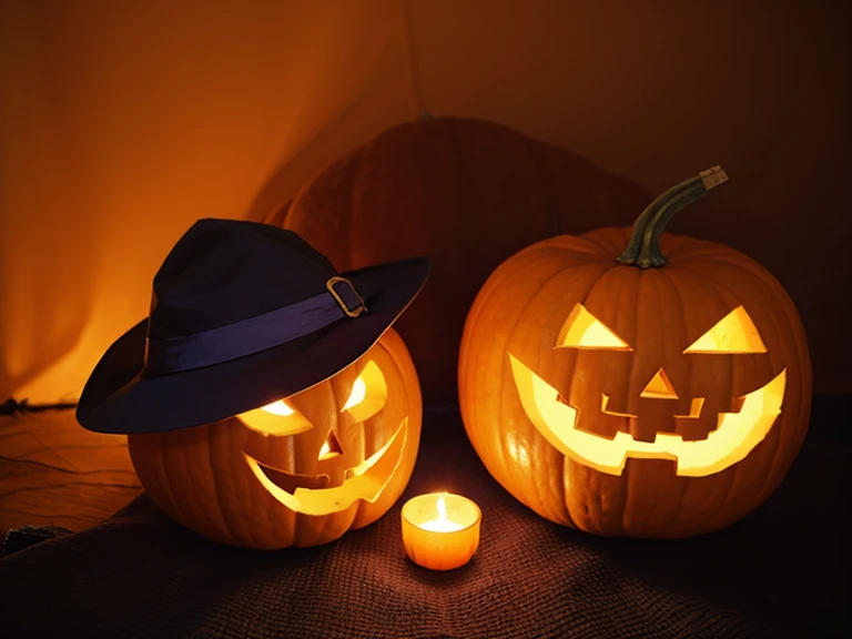 Halloween ,Multiplayer，pumpkin lantern，hat，blue，orange color，European and American style，joy，HD