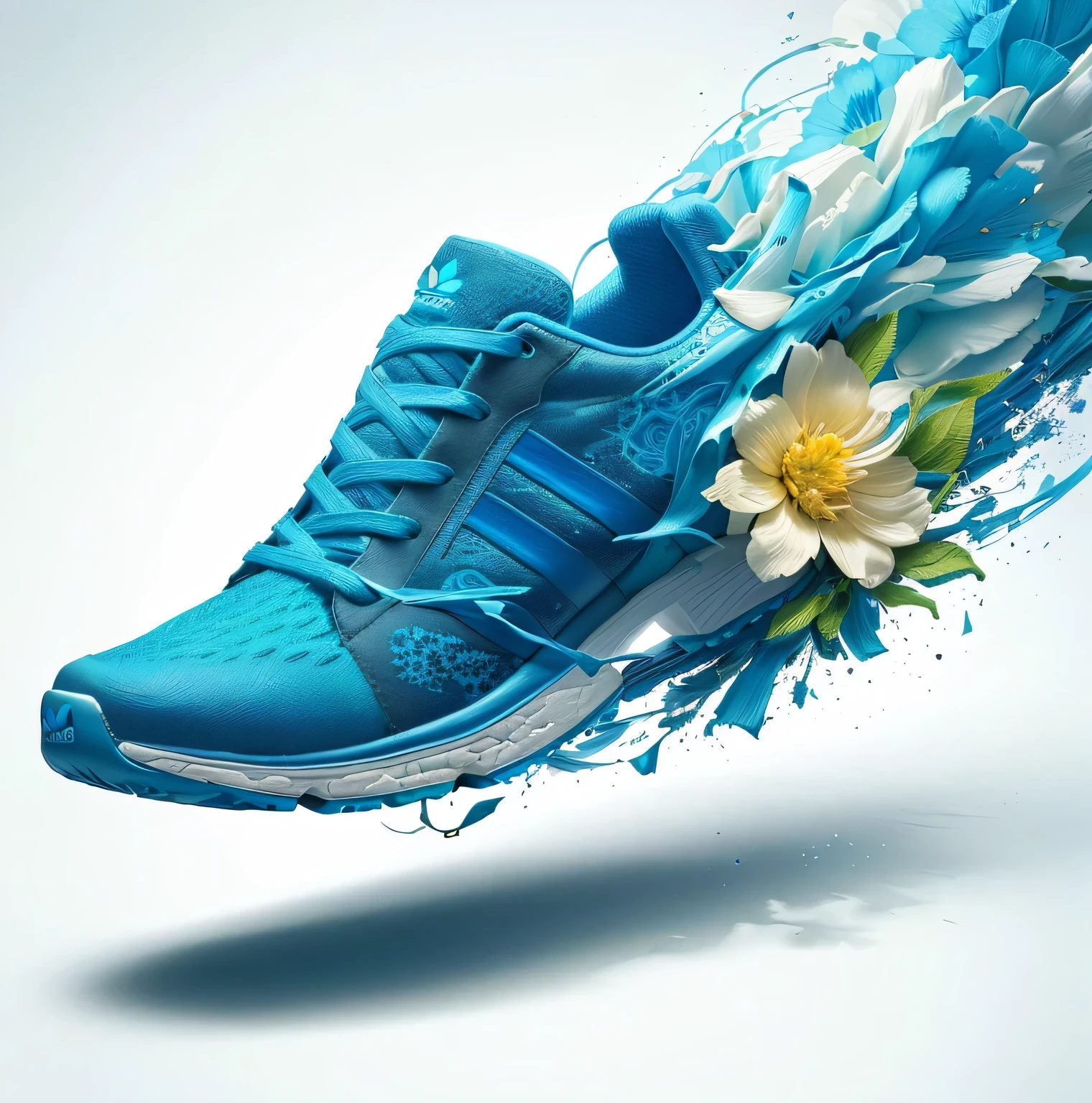 a close up of a shoe with a flower on it, sneaker design, sneaker shoes, running shoes, sneaker photo, photo manipulation, beautiful digital artwork, futuristic sneakers, stylish shoe design, creative photo manipulation, photo - manipulation, adidas painting, amazing digital art, photoshop art, amazing wallpaper, artistic illustration, creative design, 5 k, 5k, photorealistic digital art