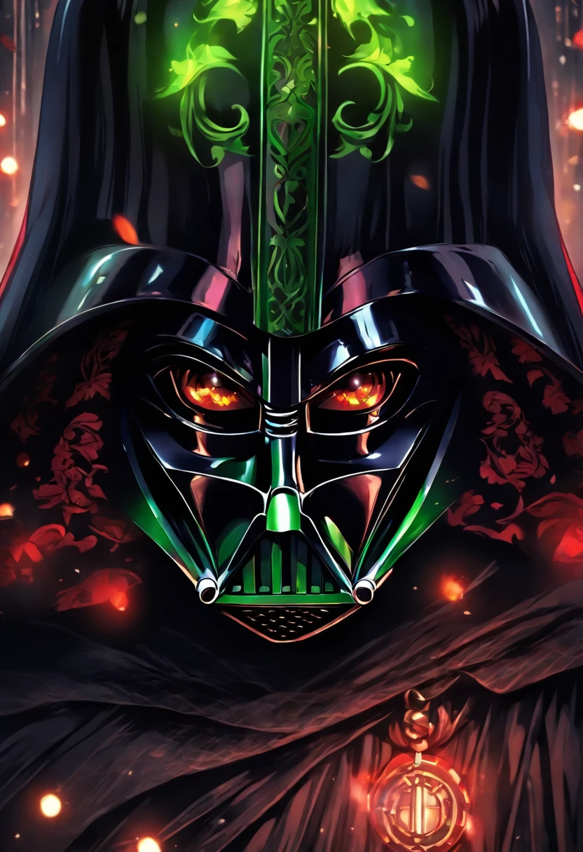 Darth Vader Masquerade Costume, Medieval costume, Dark devilish, Full face mask except for eyes, Detailed green eye, woman, woman, woman outfit