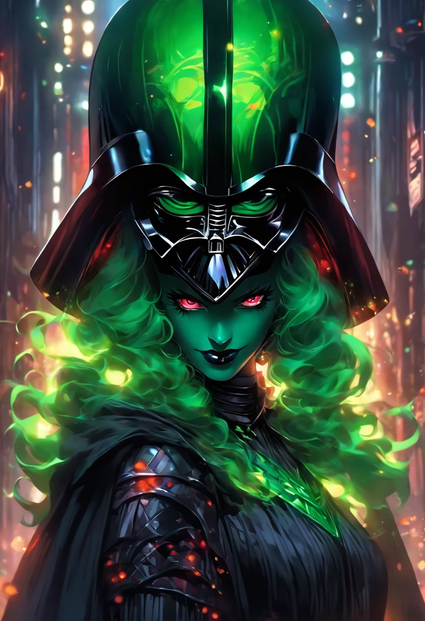 Darth Vader Masquerade Costume, Medieval costume, Dark devilish, Full face mask except for eyes, Detailed green eye, woman, woman, woman outfit