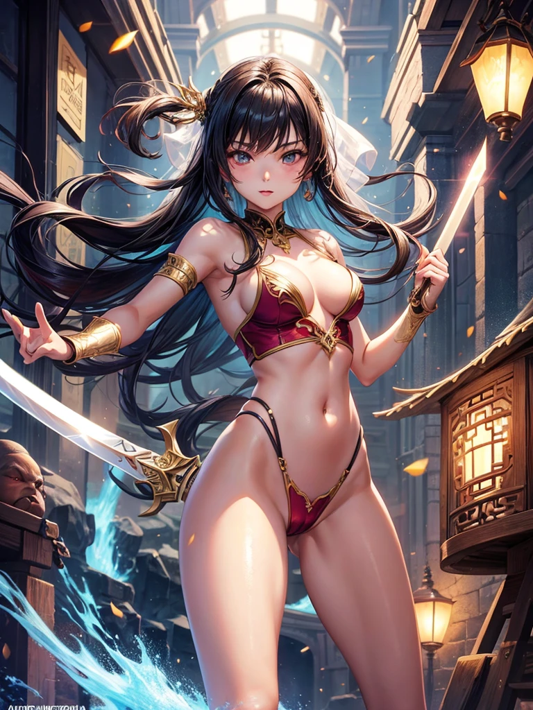 Beautiful Asian girl, 18 years old, Naked knight girls, sexy lady, medium breasts, camel toe, long sword,