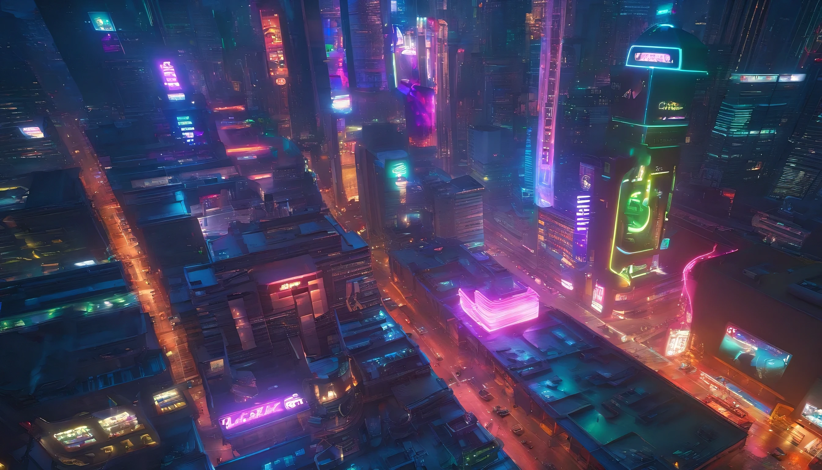 a night city, neon lights, skyscrapers, dark sky, cityscape, modern architecture, futuristic cyberpunk, urban landscape, long exposure photography, cinematic atmosphere, moody lighting, glowing neon signs, reflections on wet pavement, traffic trails, silhouettes of people walking, dramatic shadows, glowing windows, intricate details, intricate neon lights, vibrant colors, (best quality,4k,8k,highres,masterpiece:1.2),ultra-detailed,(realistic,photorealistic,photo-realistic:1.37),cinematic composition,dramatic lighting,moody atmosphere