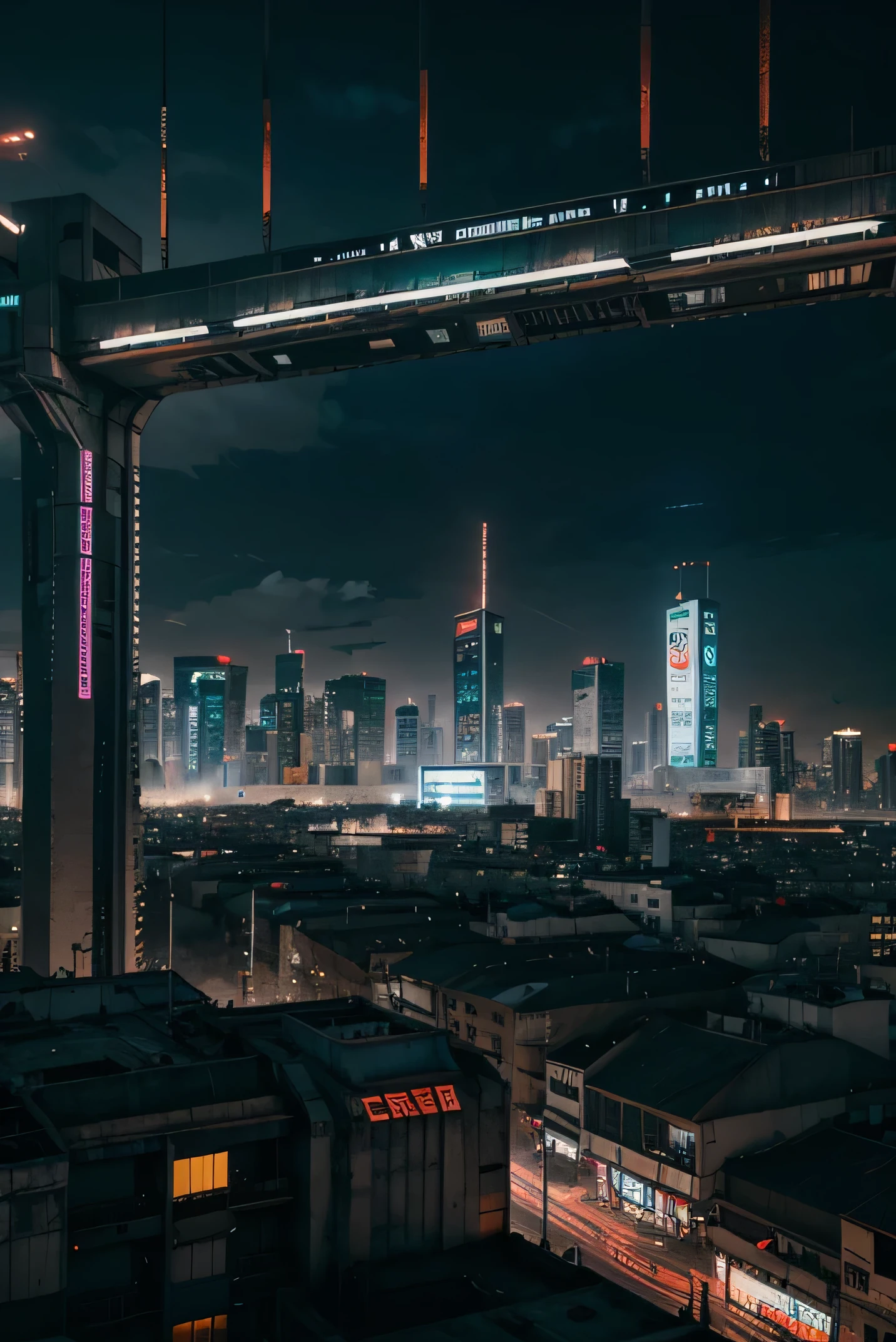crea una ciudad de fondo estilo cyberpunk futurista