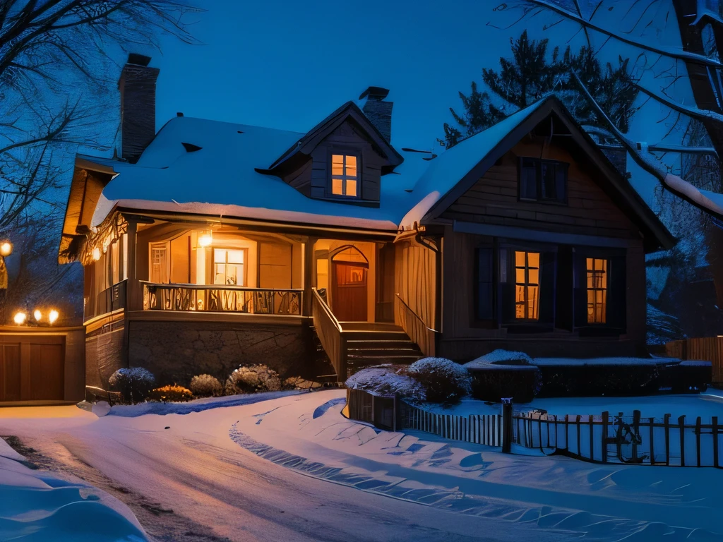 Halloween,night,Snow,house,architecture,European and American style,night