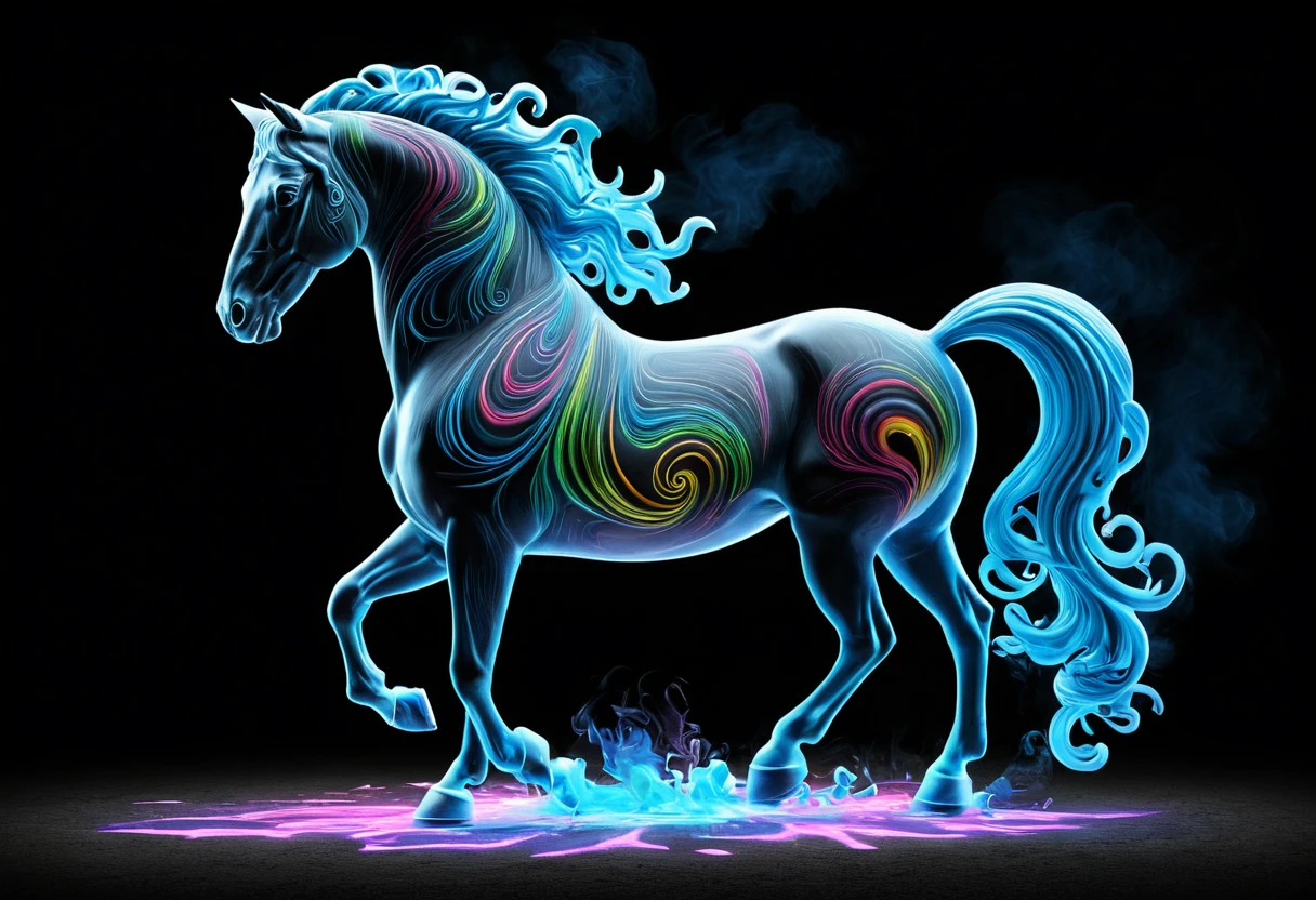 <lora:PE_NeonUV Style:0.8> PENeonUV, blacklight, neon,
beautiful horse, galloping through a grass field, at night,