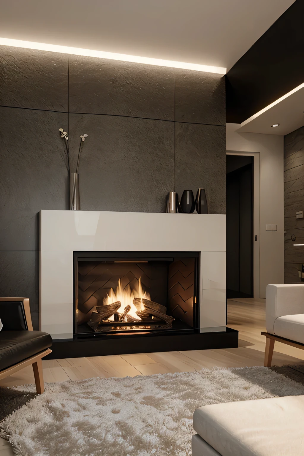Professional 3d architecture rendering design of modern and minimal fireplace