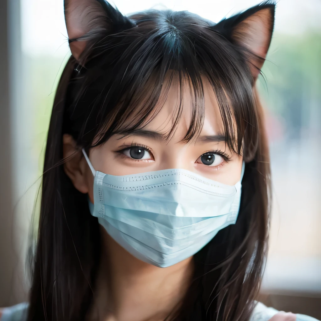 RAW photo, 8K, realistic, (1girl, cat ,mask),