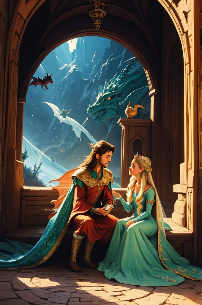 illustration for a fairy tale about a princess and a dragon