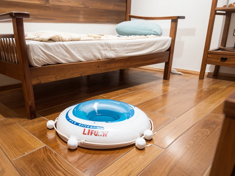 Lifebuoy，globule，indoor，Wooden floor，White， open，HD，Marine style