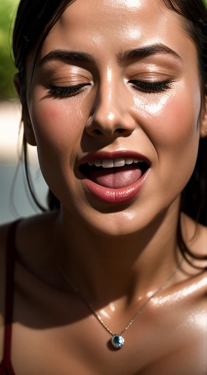 Tabletop,Awards - Winning Photos, Very detailed, Edge Orgasm, Woman with open mouth and closed eyes , Face Macro Zoom、Skin shiny with sweat、Lighting that highlights the shine of sweat{{{Spread the word }}}, Black-haired、Browsing Caution,