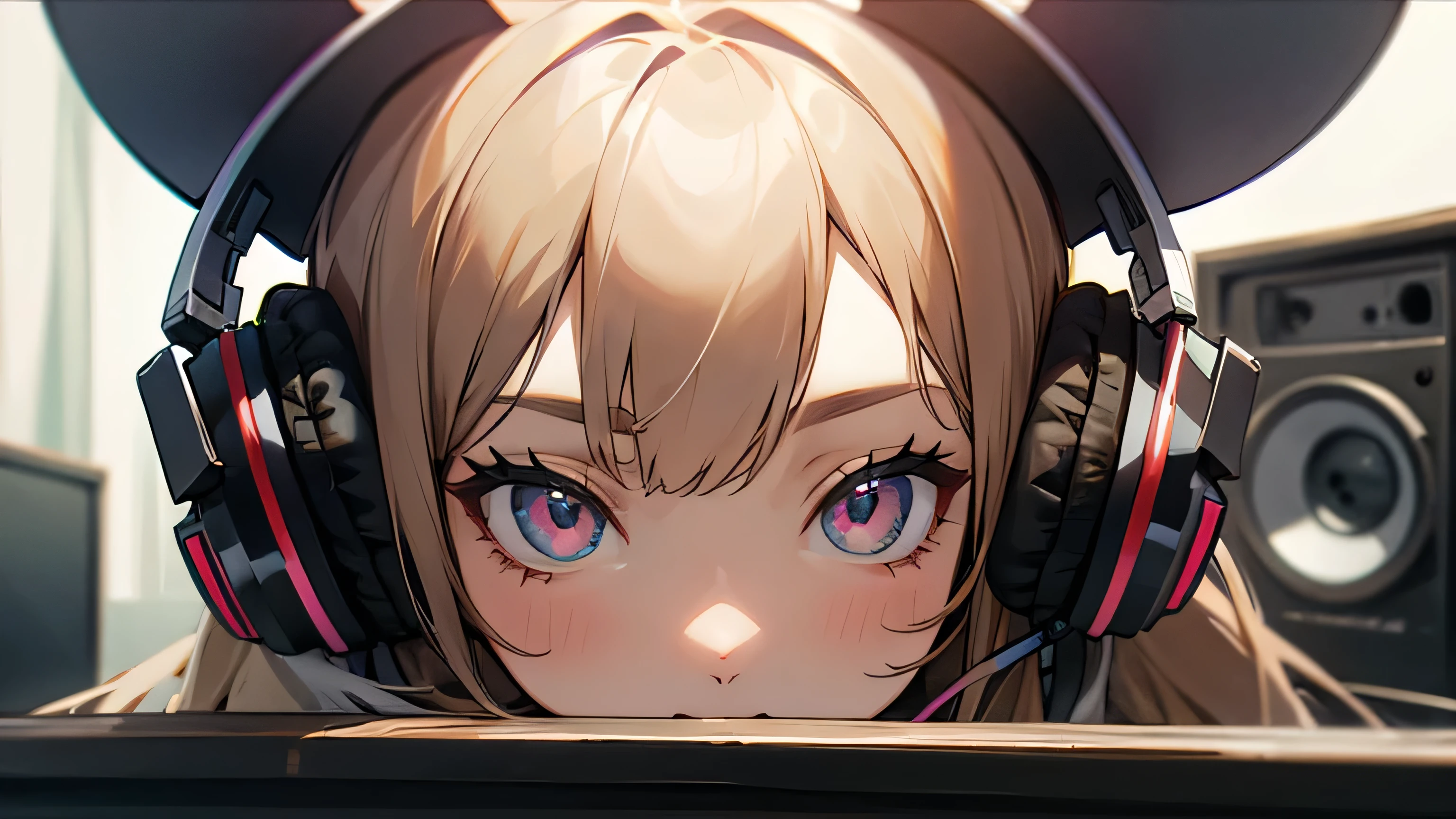 Room with speakers、Cat with headphones、Close-up of face