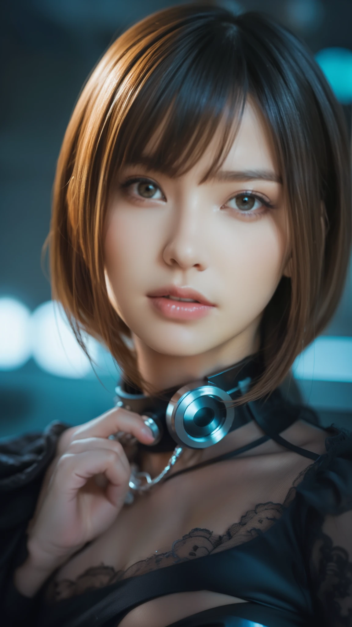 Close-up of woman in black and blue dress, Highly detailed digital art in 4K, 4K Detailed Digital Art, リアルなDigital Art 4K, リアルなDigital Art 4K, Amazing digital illustrations, Beautiful SF girl portrait, SF Woman Portrait, Digital Art 4K, Portrait of a cyberpunk girl, Beautiful cyberpunk girl face, Epic portrait illustration