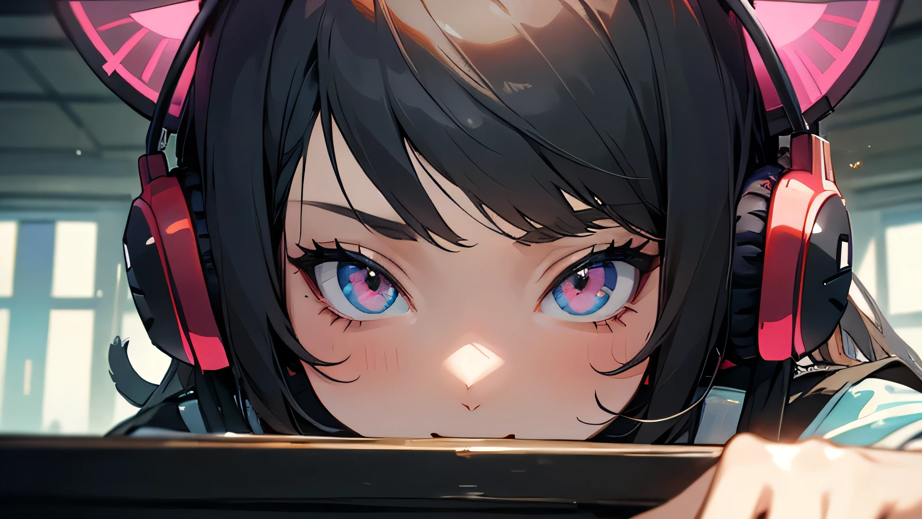 Room with speakers、Cat with headphones、Close-up of face