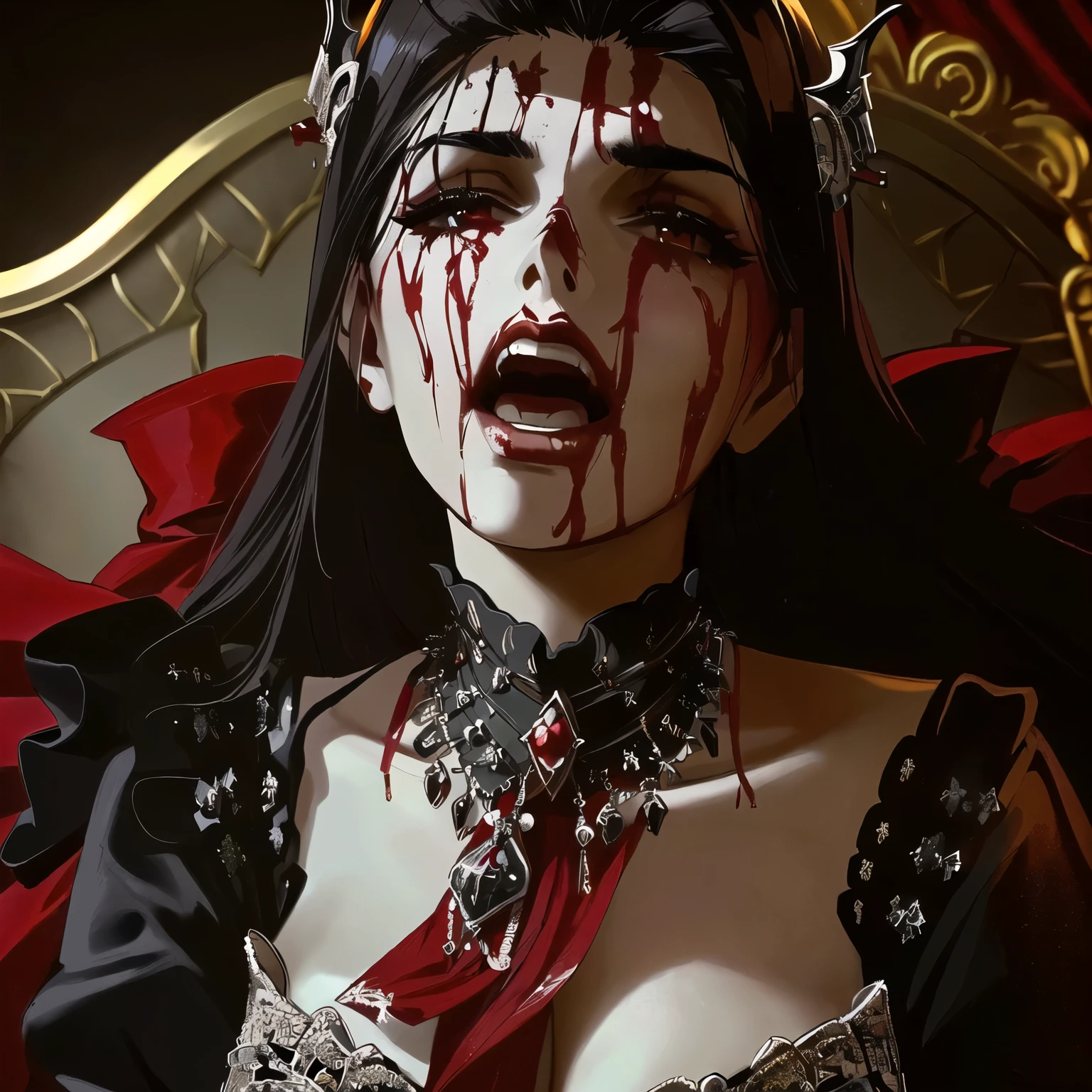 araffe woman with blood on her face and a crown on her head, beautiful vampire female queen, portrait of a lady vampire, beautiful vampire queen, woman vampire, portrait of beautiful vampire, beautiful female vampire, female vampire, beautiful scary female vampire, portrait of a vampire, vampire portrait, vampire queen, victorian vampire, vampire, elegant victorian vampire, vampires fantasy