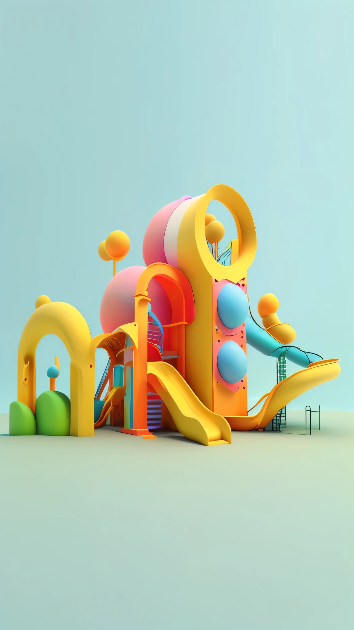 There is a colorful playground，There are slides and slides, 3d illustration, 3d illustration, Cute 3d rendering, Cinema 4d colorful rendering, 3d matte illustration, 3D rendering style, Stylized 3d rendering, Rendering in Cinema4D, Rendering in Cinema 4D, 3D Video Game Rendering, Stylized as 3D rendering