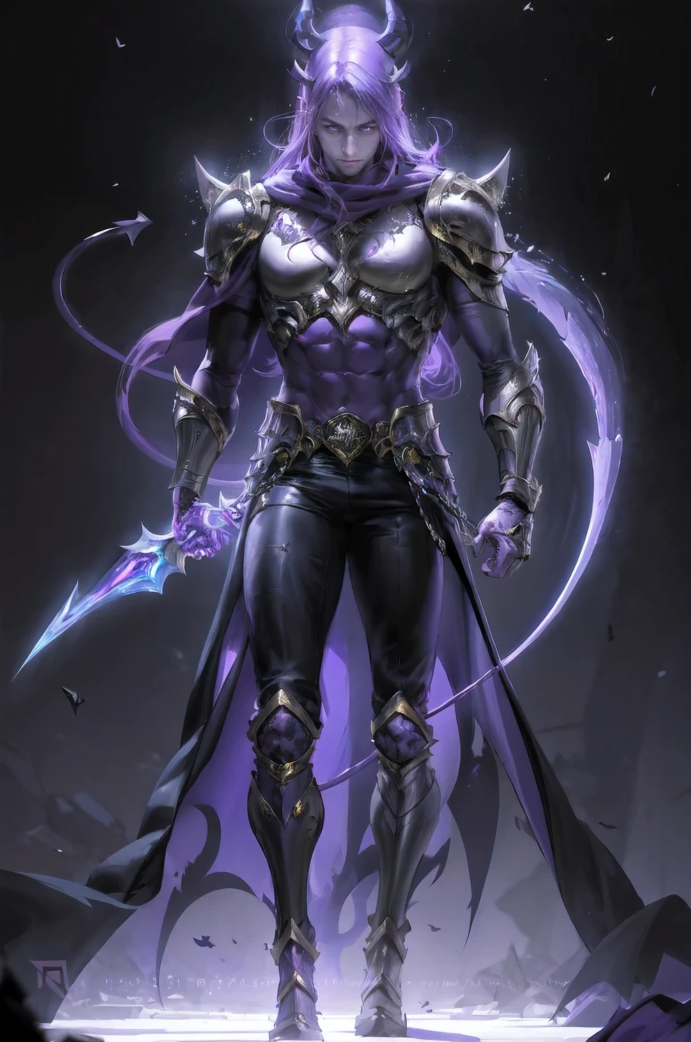 a picture of a man with a purple robe and a purple ball, purple glowing core in armor, league of legends character, nocturne from league of legends, trending on artstation.', league of legends arcane, splash art, aurelion sol, djinn man male demon, style of league of legends, inspired by Huang Shen, Extremely detailed artgerm, colors soy purple red black blue