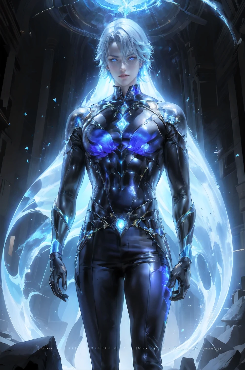 Full figure, seven -clinging shooting, 18 years old, wearing transparent science fiction clothes, exquisite faces, details, hands, ultimate details, amazing magnificence, LED internal lighting, Pedaipan style, fiber hair, glowing blue iris, glowing blue iris. ,,