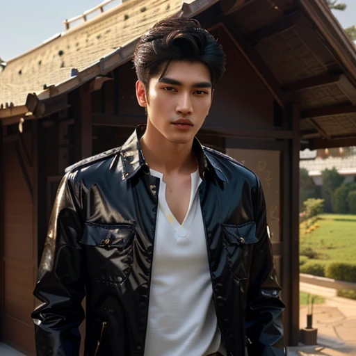 Aaraf wearing a white shirt stood in front of a bush., Yanjun Chengt, realistic. Cheng Yi, Inspiration from Yan Juncheng, Inspired by Ding Yunpeng, handsome stunning realistic, Inspiration from Zhang Han, Inspiration from Xiao Yunkong, Handsome Chad Chin, Inspired by Bian Jingzhao, Asian man, Inspiration from Huang Gongguang