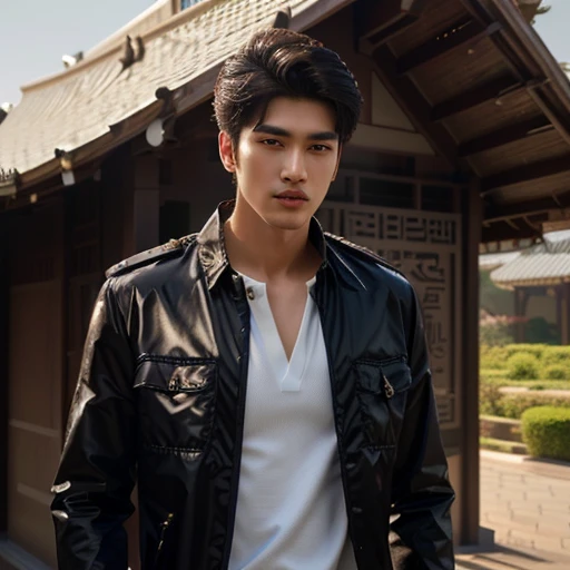 Aaraf wearing a white shirt stood in front of a bush., Yanjun Chengt, realistic. Cheng Yi, Inspiration from Yan Juncheng, Inspired by Ding Yunpeng, handsome stunning realistic, Inspiration from Zhang Han, Inspiration from Xiao Yunkong, Handsome Chad Chin, Inspired by Bian Jingzhao, Asian man, Inspiration from Huang Gongguang