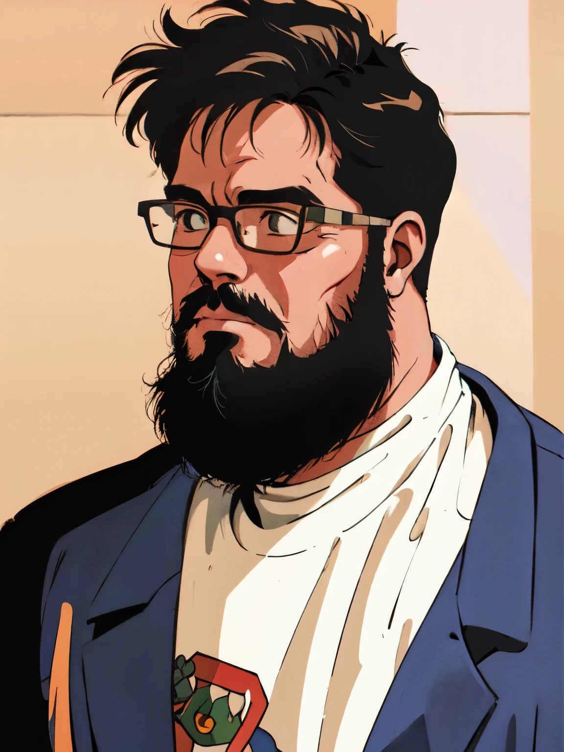 (1990s \(style\), retro artstyle),1boy, Glasses, beard, Cel painting, Retro,