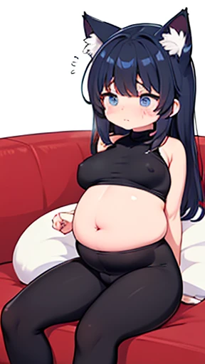 Cat ear、work、Looks very painful、Small face、adult、Very embarrassed look、Big Breasts、Very impatient、Trembling、Sweating、Are pregnant、disease、abdomen、abdomen、Wearing full-body tights、Show only your belly、Last month of pregnancy、１One navel、Sitting on the sofa、(((Giant belly)))、(((Big belly)))、Are fat、No exposure、Being strangled