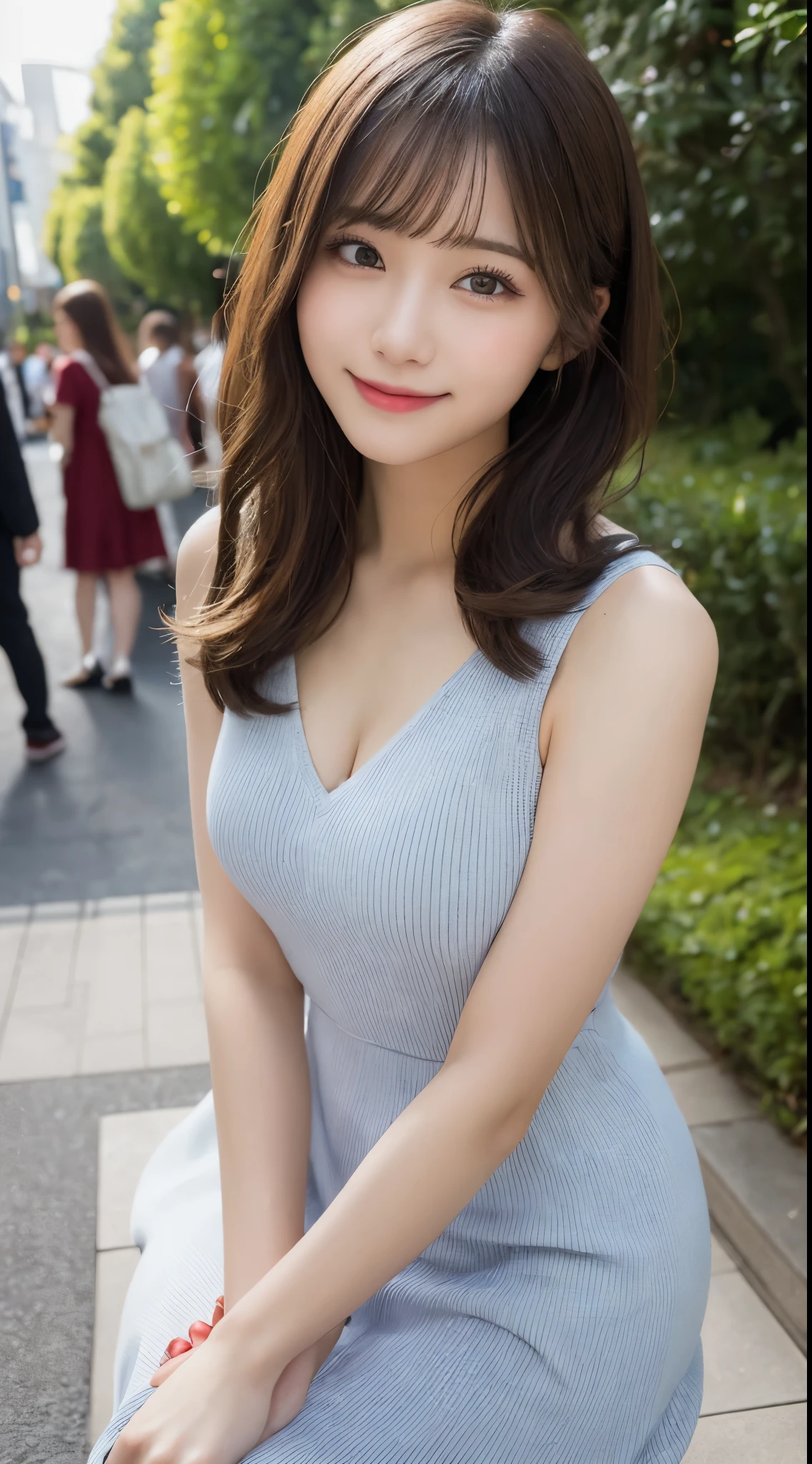 masutepiece, Best Quality, Illustration, Ultra-detailed, finely detail, hight resolution, 8K Wallpaper, Perfect dynamic composition, Beautiful detailed eyes, Women's Fashion Summer,Bob Hair,mid-chest, Natural Color Lip, Bold sexy poses,Smile,Harajuku、24-year-old girl、Cute、Sexy shot looking at camera