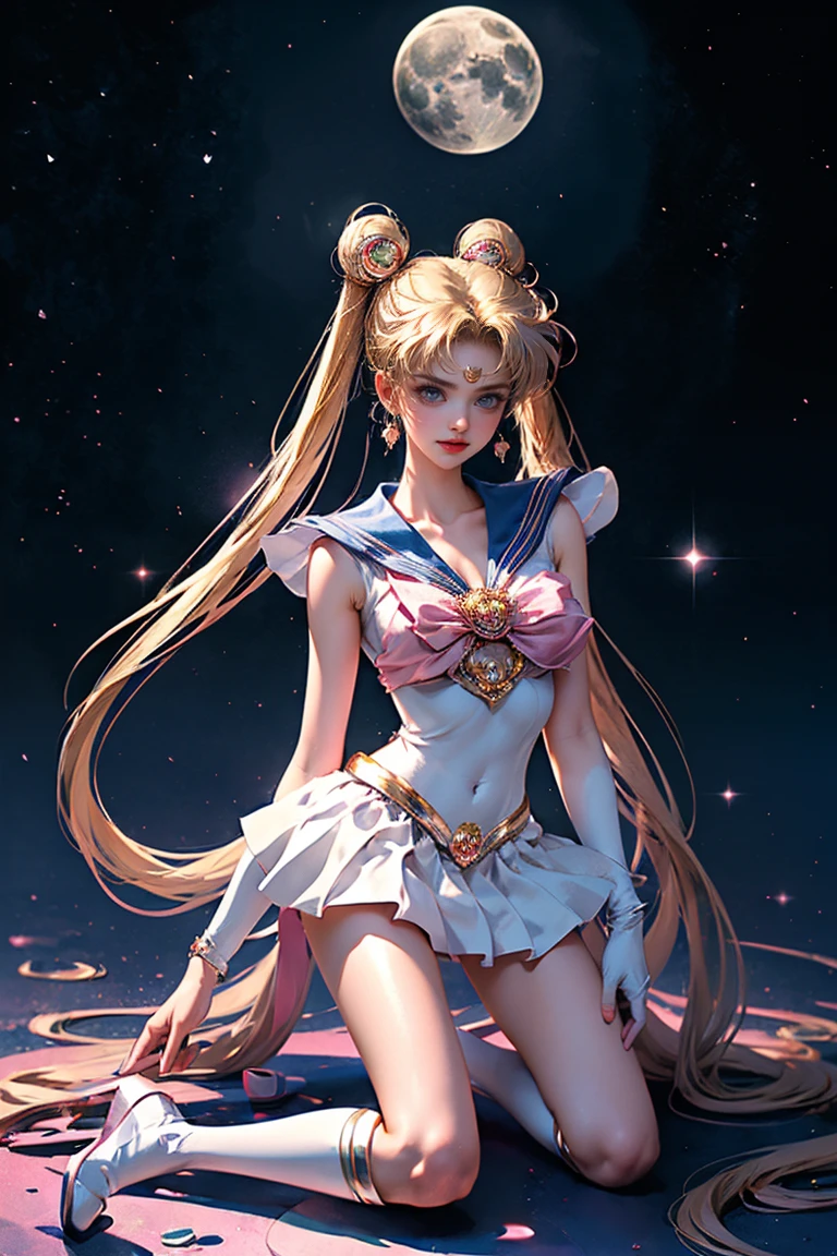 ((masterpiece, highest quality, Highest image quality, High resolution, photorealistic, Raw photo, 8K)), ((Extremely detailed CG unified 8k wallpaper)), (huge stunning goddess shot, very hot and sexy, jaw-dropping beauty, perfect proportions, beautiful body, slim body beauty:1.4), Woman taking pictures in sailor suit, sailor moon, sailor moon style, sailor moon. Beautiful, Inspired Sailor Moon, Sailor Moon, official art, Sailor Moon aesthetic, official anime artwork, magical girl anime magical girl, anime princess, magical girl style, high quality artwork, magical girl kneeling before giant crescent moon, one hand on hip, 