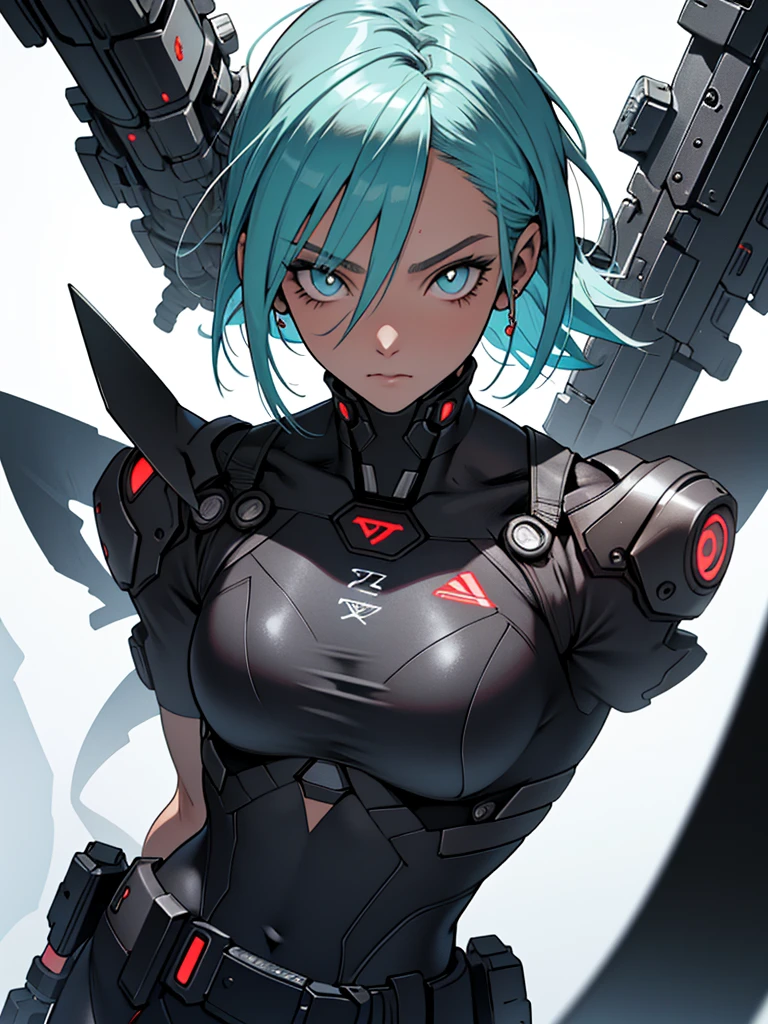 Mulher cyberpunk com pele escura e olhos azuis e cabelo castanho curto, vestindo uma blusa branca folgada e um short de banho 8k_wallpaper, olhos extremamente detalhados, corpo extremamente detalhado, dedo extremamente detalhado, (grande obra de arte digital), (Detailed manga illustration), (arte detalhada), ((perfeito)) anatomia, BETTER HANDS)), (detalhes intrincados:1.3), (ultra-detalhado:1.3), (illustration:1.3), (sharp focus:1.3), ( natural lightting:1.05), (cores vivas:1.3), Modelo: Break Domain