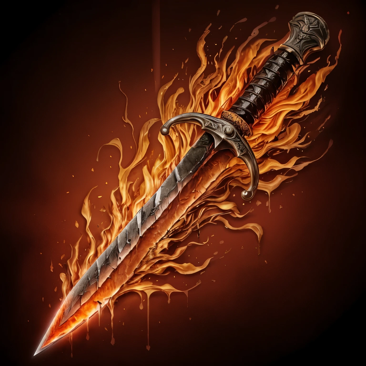 Draw a sword made of flesh and blood, with a little fire