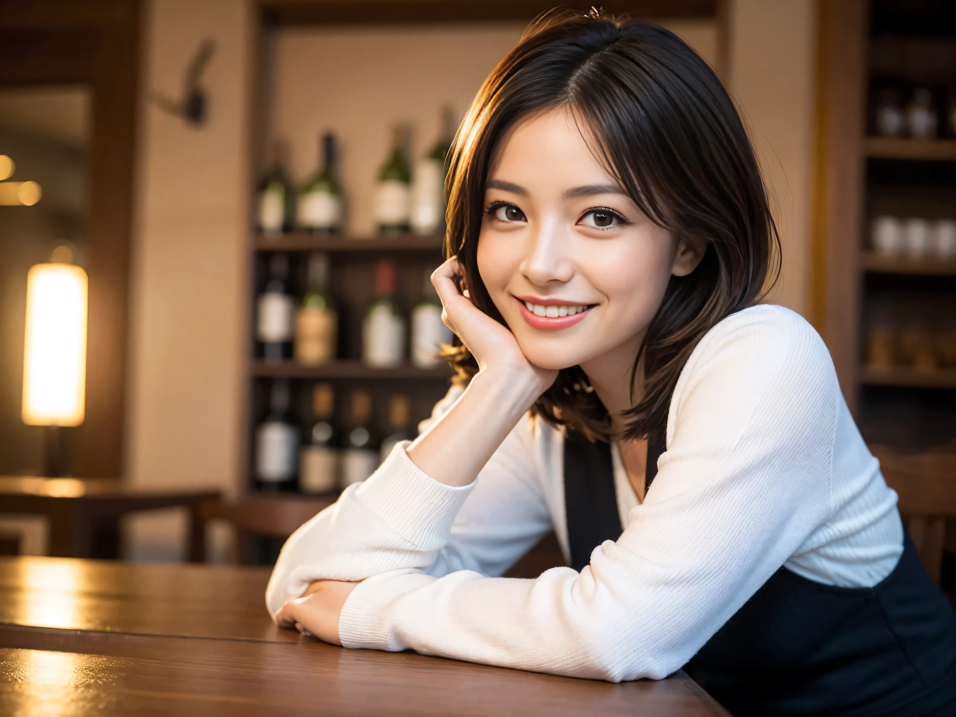 ((highest quality、8k、masterpiece:1.3))、Satomi Ishihara lookalike beauty、1 male、1 female、Couple、Spouse、half、The body is slim、((Bob Hale、Straight hair:1.2)), (Realistic, Intricate details:1.2), Wine glass on the table、Shine light on your face、 Amazing view of the sunset sky and clouds、Amazing mountain views、A bright smile、The wonderfulness of smile、Bright image、The beauty of wine, Beautiful Face, blue eyes, The light shines on your face, Blushing, short hair,Bright Face、 (Age 37), 39 years old, red wine 、Appetizers、Italian food、Wine bottle、Champagne、sparkling wine、Two beauties、Brown Hair、Shortcuts、Long sleeve shirt、dress、Pretty Woman 1, (Slim face), (The body is slim), (Brown Hair), (Shortcuts), cheeks turn a little red,Attractive beauty、restaurant, In a prominent place (From the waist up) Nova Frog Style, actress, model, Upper Body, White wine, slim, wine glass, A wine glass placed in the center, smile, (smile: 1.15), Beautiful fine grain, Depth f/2,saturation, High Contrast, Strong light and shadow,Moist Body:1.5、3D texture、Delicate eyes、Brown Hair、The hair is very shiny、
