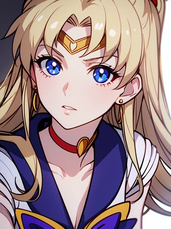 1 girl, An absurd HDR masterpiece, high quality Sailor Moon portrait, beautiful girl with beautiful blond hair and anime eyes, pale lips in outfit on white background