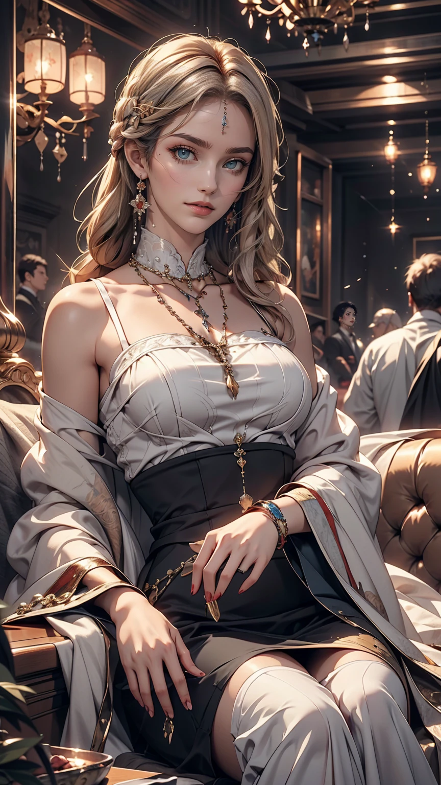 st. Louis (Luxury Wheels) (Azur Lane), One girl, hair ornaments, Earrings, necklace, Portraiture, Silver Dress, Revealing clothing, View Viewer, alone