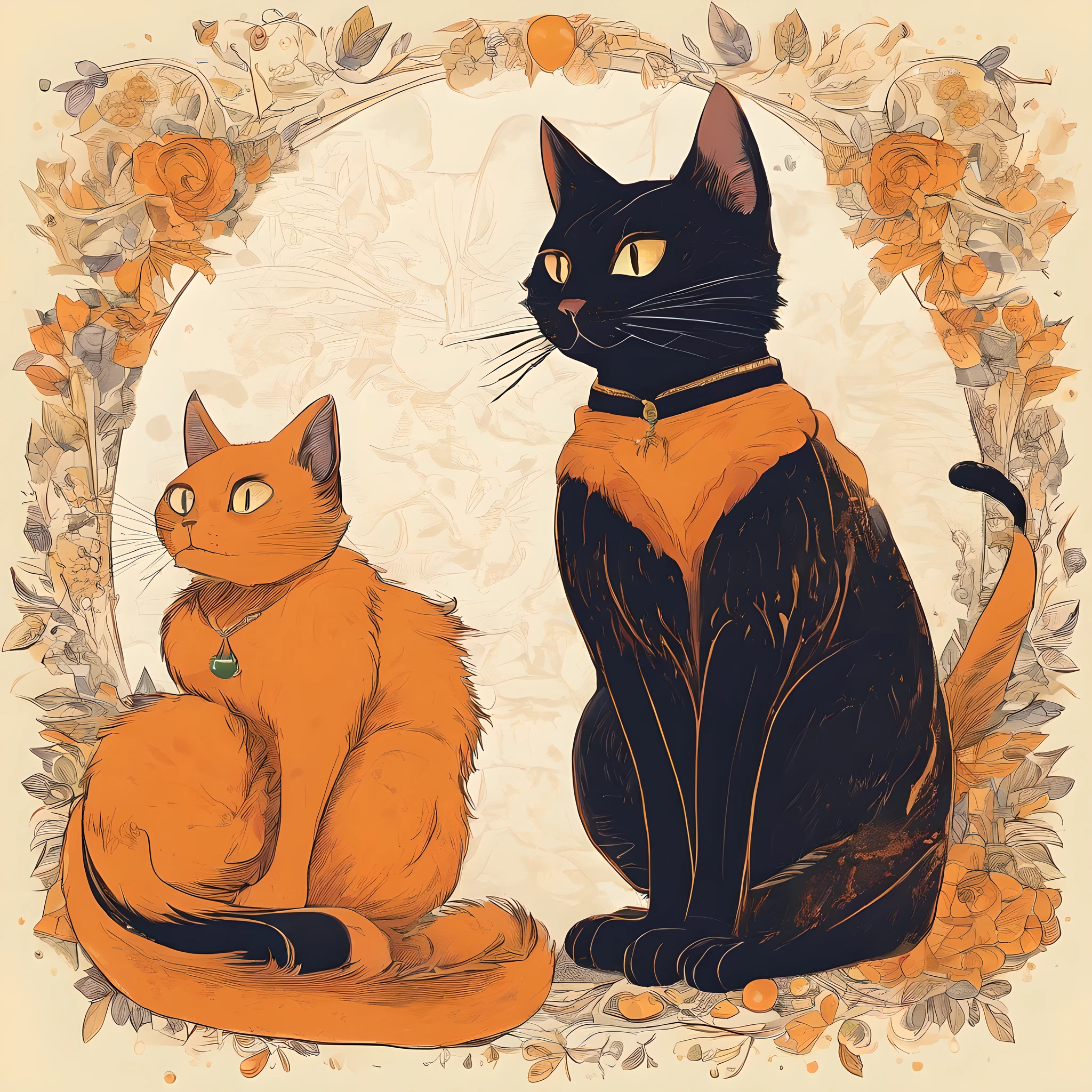 Orange cat and black cat