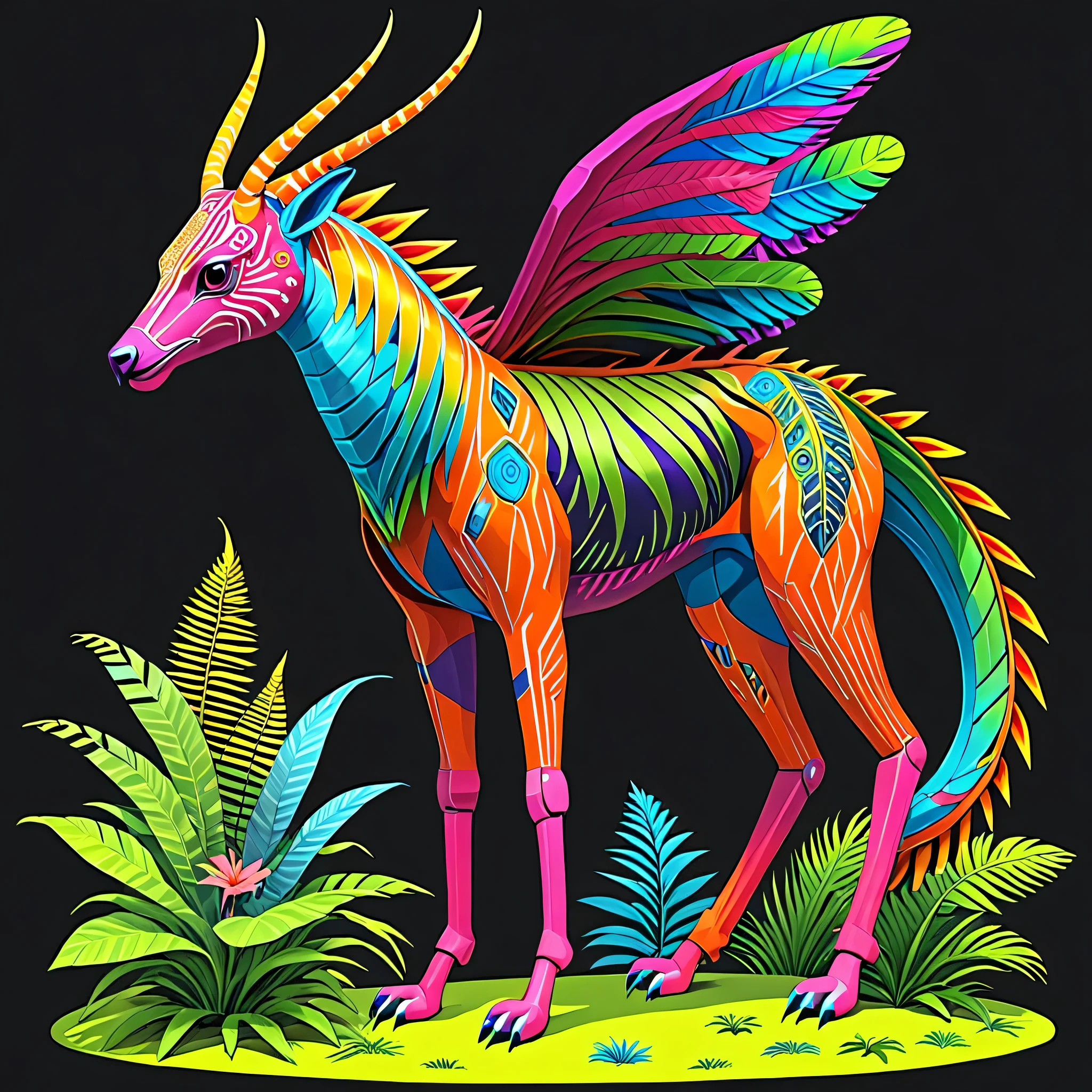 The future of genetic engineering will incorporate organisms into its artworks, Covered by Fauna, flora. Alebrije, masterpiece, Ultra HD, Axonometric drawing, jungle. Cyberpunk