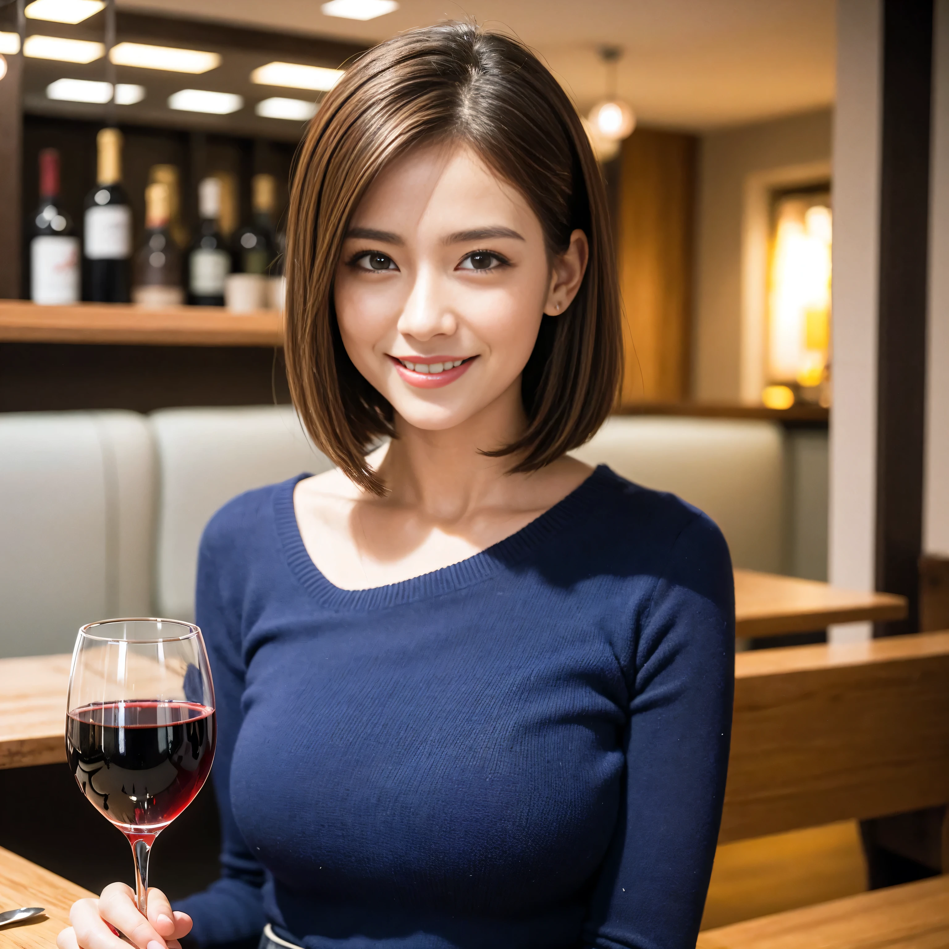 ((highest quality、8k、masterpiece:1.3))、1 male、1 female、Couple、Spouse、Satomi Ishihara-like beautiful couple、The body is slim、((Bob Hale、Straight hair:1.2)), (Realistic, Intricate details:1.2), Wine glass on the table、Shine light on your face、 Amazing view of the sunset sky and clouds、Amazing mountain views、A bright smile、The wonderfulness of smile、Bright image、The beauty of wine, Beautiful Face, blue eyes, The light shines on your face, Blushing, short hair,Bright Face、 (Age 35), 39 years old, red wine 、Appetizers、Italian food、Wine bottle、Champagne、sparkling wine、Two beauties、Brown Hair、Shortcuts、Long sleeve shirt、dress、Pretty Woman 1, (Slim face), (The body is slim), (Brown Hair), (Shortcuts), cheeks turn a little red,Attractive beauty、restaurant, In a prominent place (From the waist up) Nova Frog Style, actress, model, Upper Body, White wine, slim, wine glass, A wine glass placed in the center, smile, (smile: 1.15), Beautiful fine grain, Depth f/2,saturation, High Contrast, Strong light and shadow,Moist Body:1.5、3D texture、Delicate eyes、Brown Hair、The hair is very shiny、