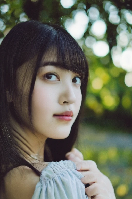 Portrait, shot on leica, shadowplay, gorgeous lighting, subtle pastel hues, outdoors ,solo