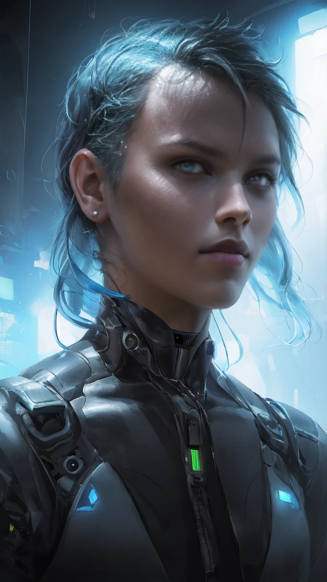 (best quality,4k,8k,highres,masterpiece:1.2),ultra-detailed,(realistic,photorealistic,photo-realistic:1.37), a groundbreaking and visually stunning 3D rendering of a futuristic female figure, the superbly crafted suit is made of ultra-shiny black carbon latex, featuring intricate electronic patterns that accentuate the figure's curves. The suit is adorned with multicolored neon lights and enhanced with electronic circuit details. The overall design seamlessly merges the boundaries between humans and machines, electronics, and cyberpunk influences. The artist's expert use of artificial intelligence brings this captivating and imaginative masterpiece to life, blending illustration, anime, fashion, and portrait photography., illustration, anime, fashion, portrait photography