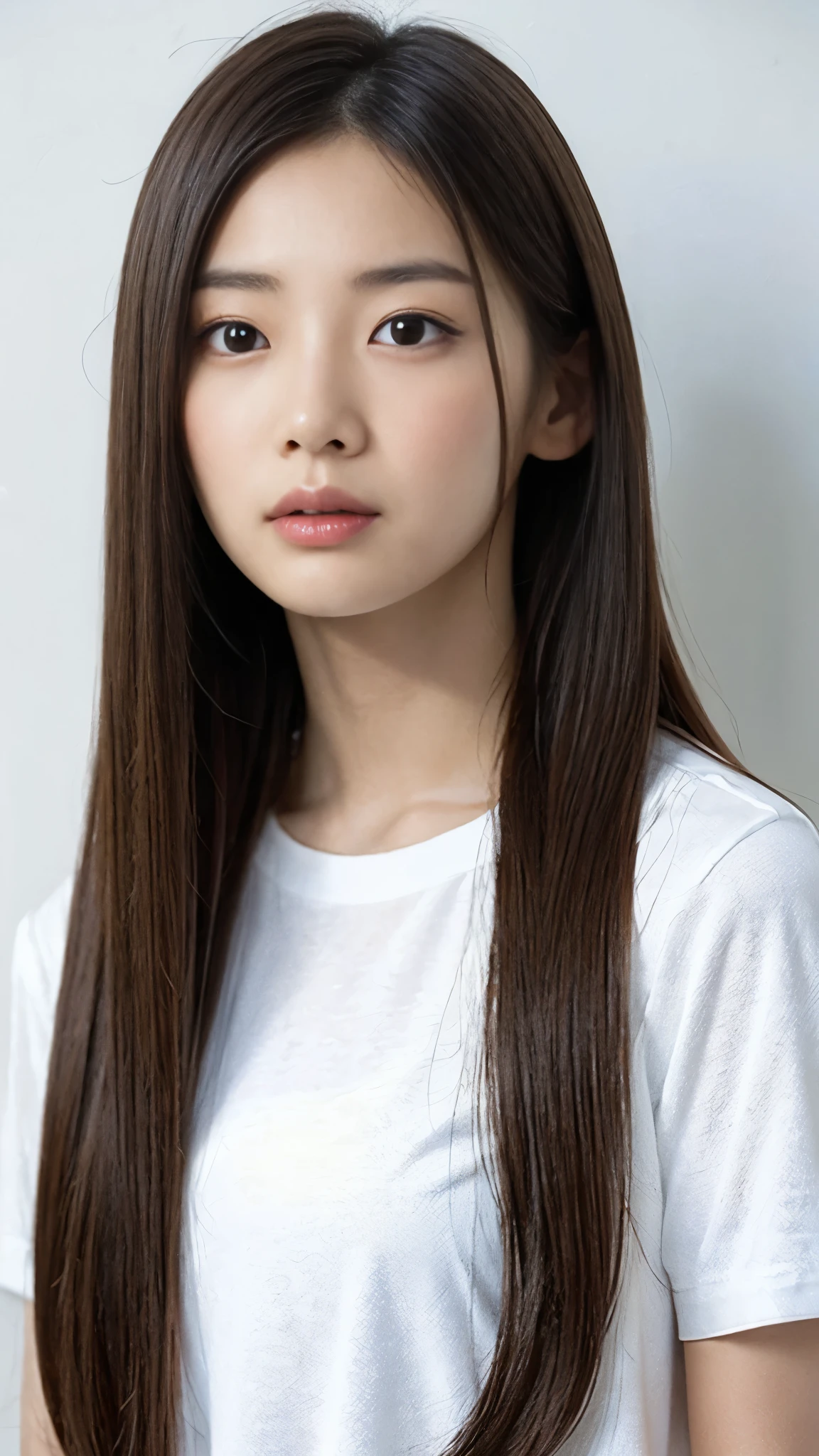 Close-up of a long-haired woman in a white shirt, 1 8 is, 18-year-old, 19-year-old girl, Chen Xintong, Korean Girls, Shishion Wu, Choi Hong-hwa, 22 years old, 21 years old, Ulzzang, Wenfei Ye, Young and pretty Asian face, lips