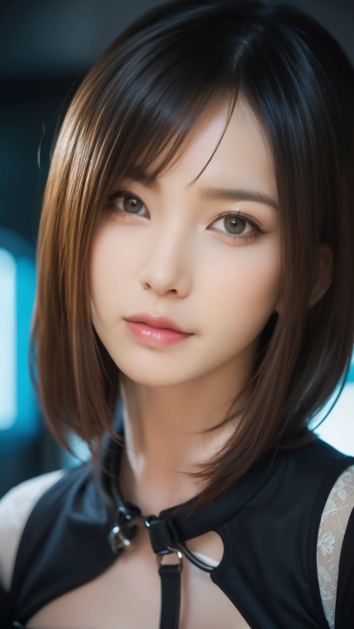 Close-up of woman in black and blue dress, Highly detailed digital art in 4K, 4K Detailed Digital Art, リアルなDigital Art 4K, リアルなDigital Art 4K, Amazing digital illustrations, Beautiful SF girl portrait, SF Woman Portrait, Digital Art 4K, Portrait of a cyberpunk girl, Beautiful cyberpunk girl face, Epic portrait illustration