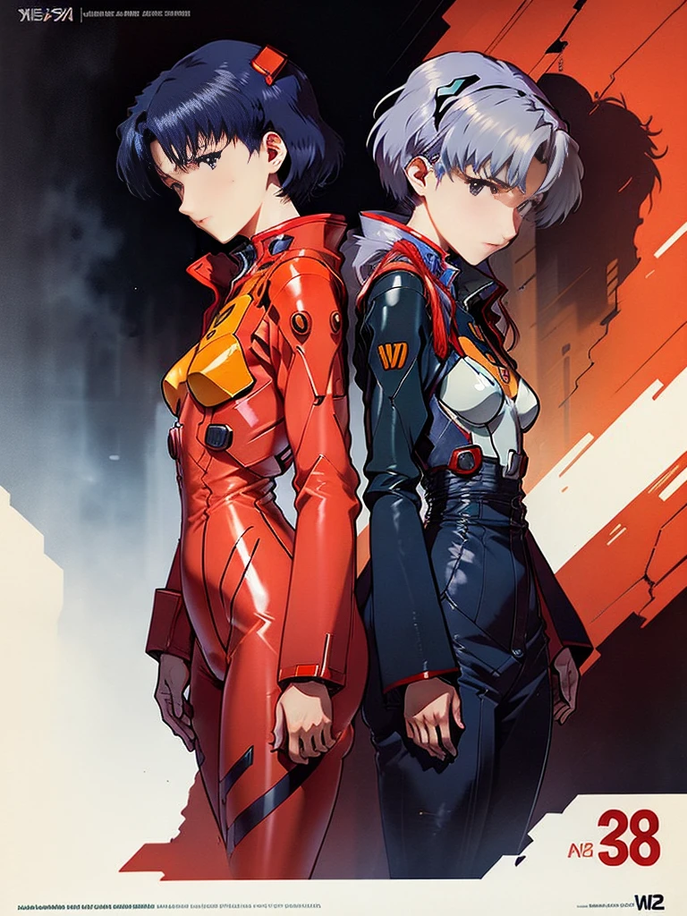 Poster cover design，Katsuragi_Misato, Ayanami Rei，Soryu Asuka Langley wearing a kimono，Neon Genesis Evangelion